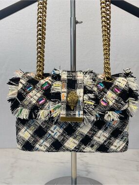 Kurt Geiger Black & White Tweed Fringe Chain Shoulder Bag! Beautiful